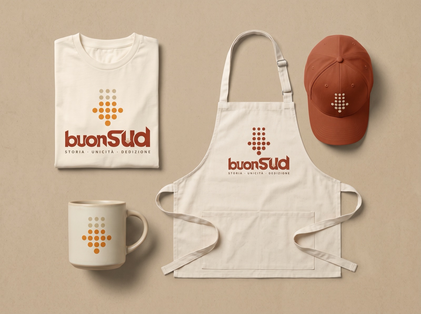 T-shirt, grembiule, cappellino e tazza